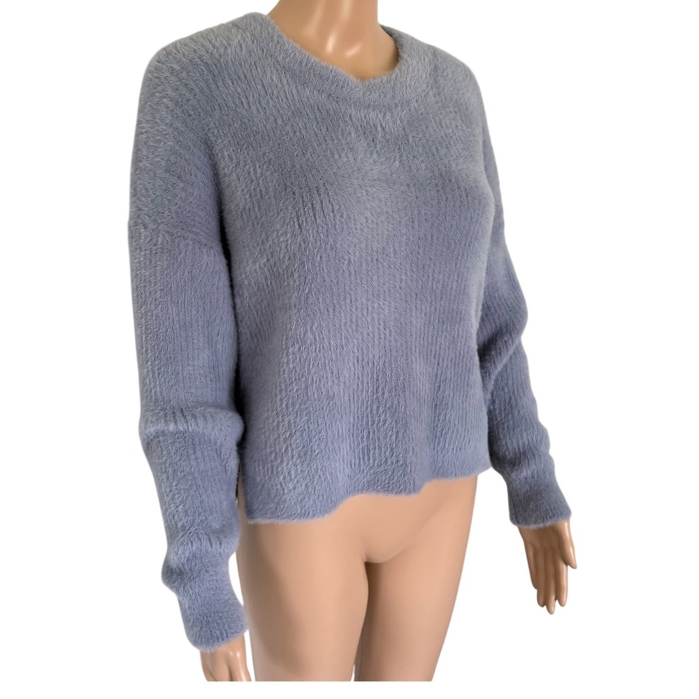 Abercrombie & Fitch Soft Cozy Fuzzy Eyelash Knit Sweater Blue S NWT Coquette